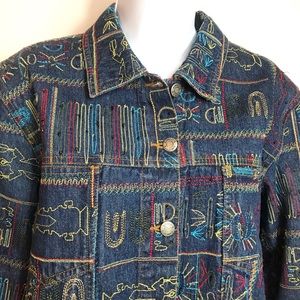 Chico’s design denim jacket beads & embroidery